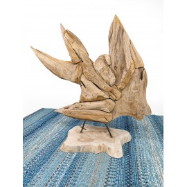 Scalar fish sculpture, reclaimed teak wood