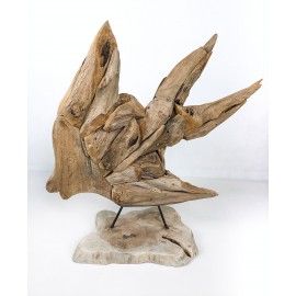 Scalar fish sculpture, reclaimed teak wood