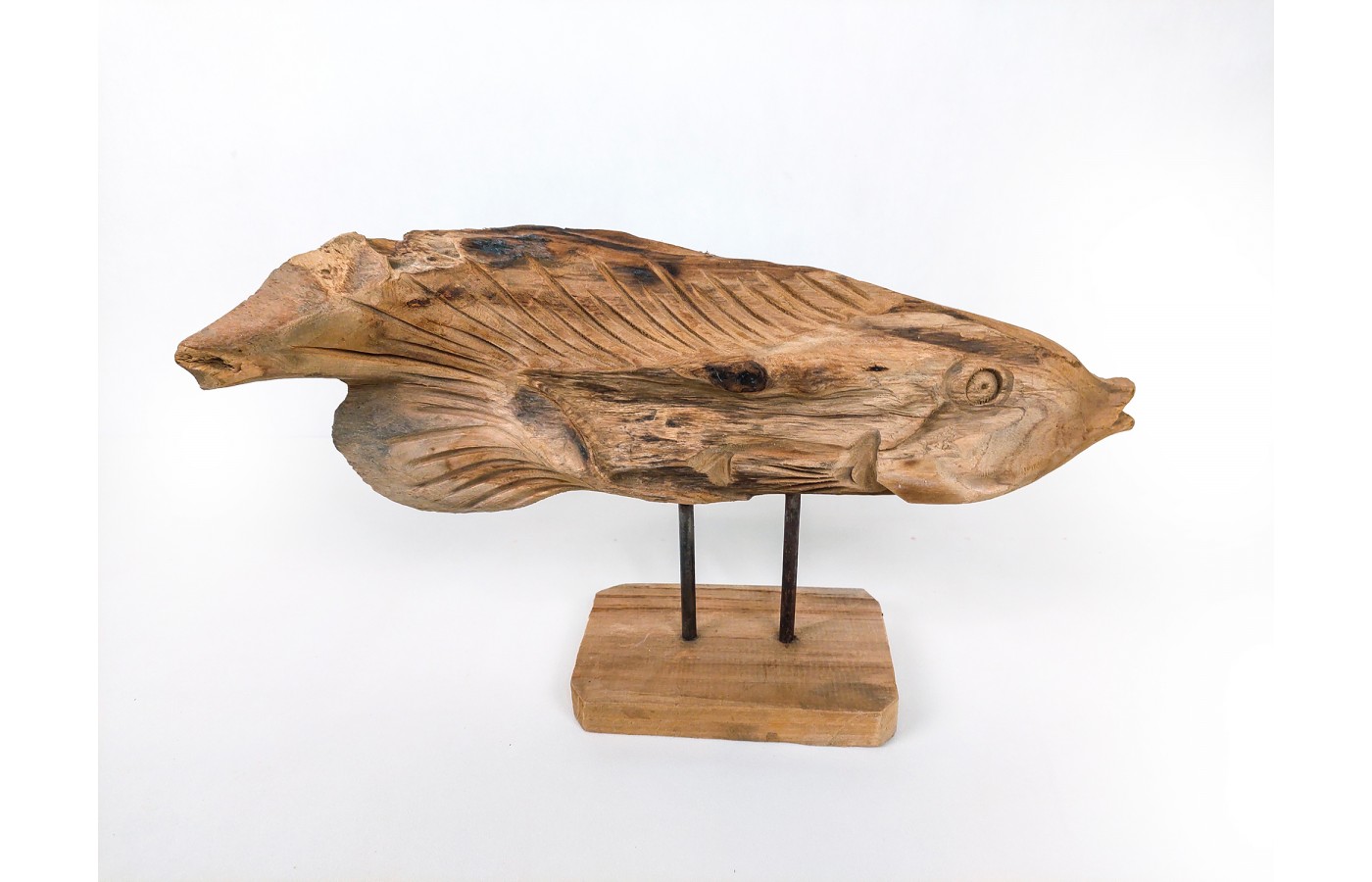 Big sculpture fish Arwana , wood teak