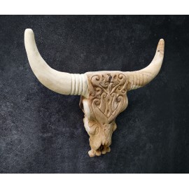 Sculpture, bull skull made of Teak wood