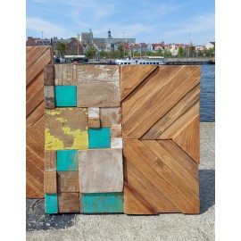 Triptych of wall panels - reclaimed teak wood