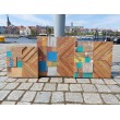 Triptych of wall panels - reclaimed teak wood