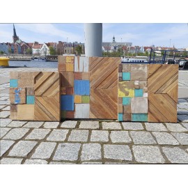 Triptych of wall panels - reclaimed teak wood