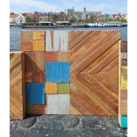 Triptych of wall panels - reclaimed teak wood