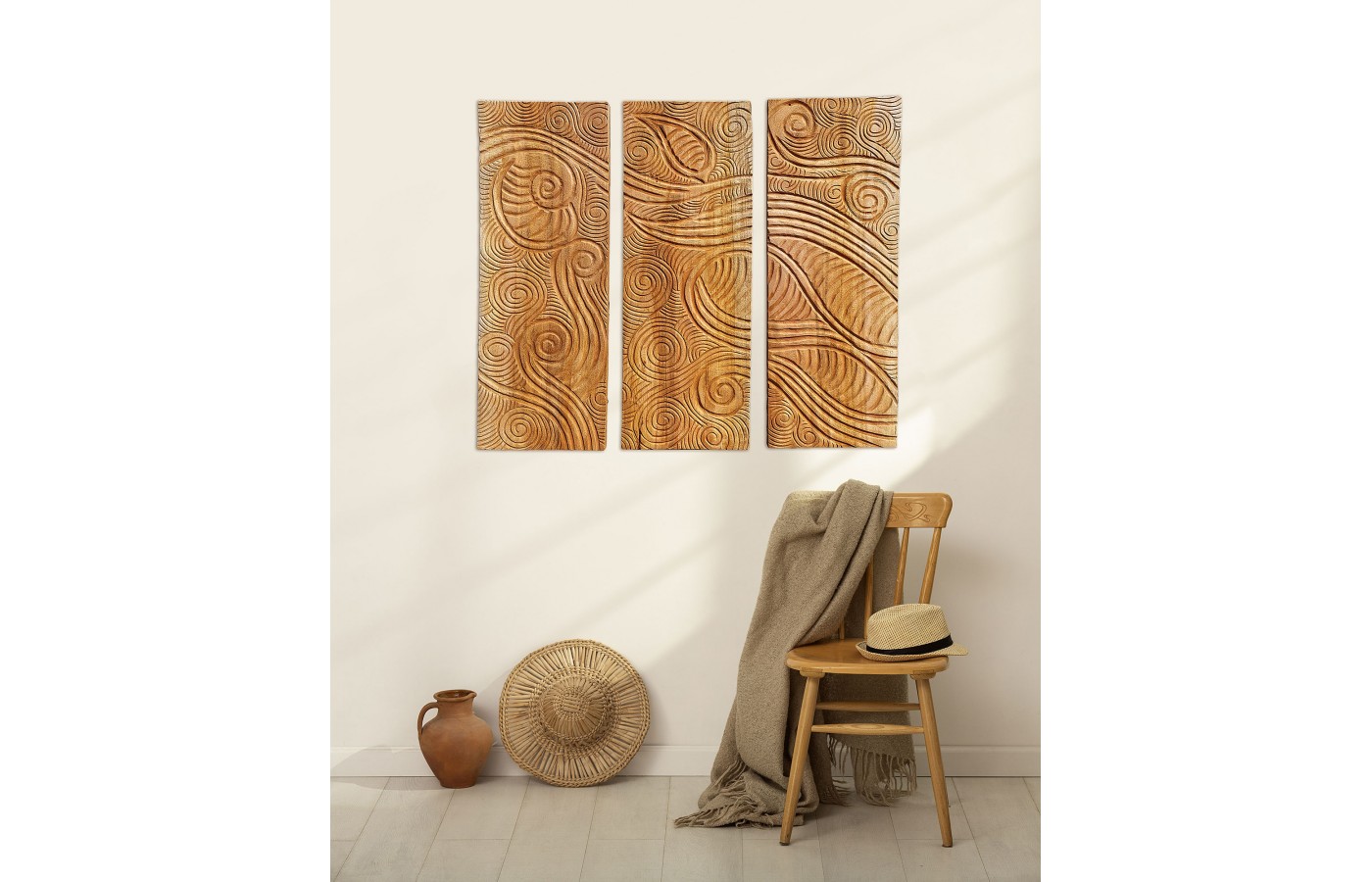 Triptych of wall panels - mahogany