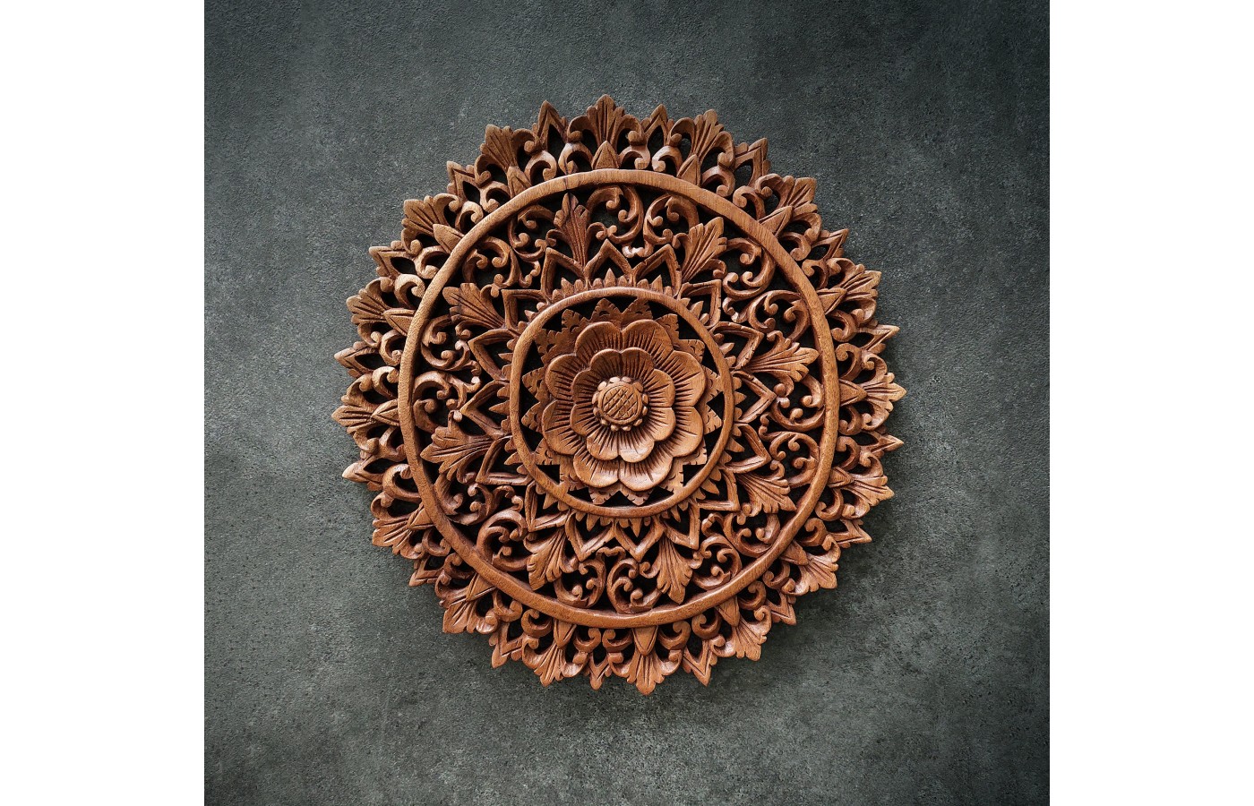 Oriental wall panel - Lotus Flower Mandala - Bali sculpture, 40 cm