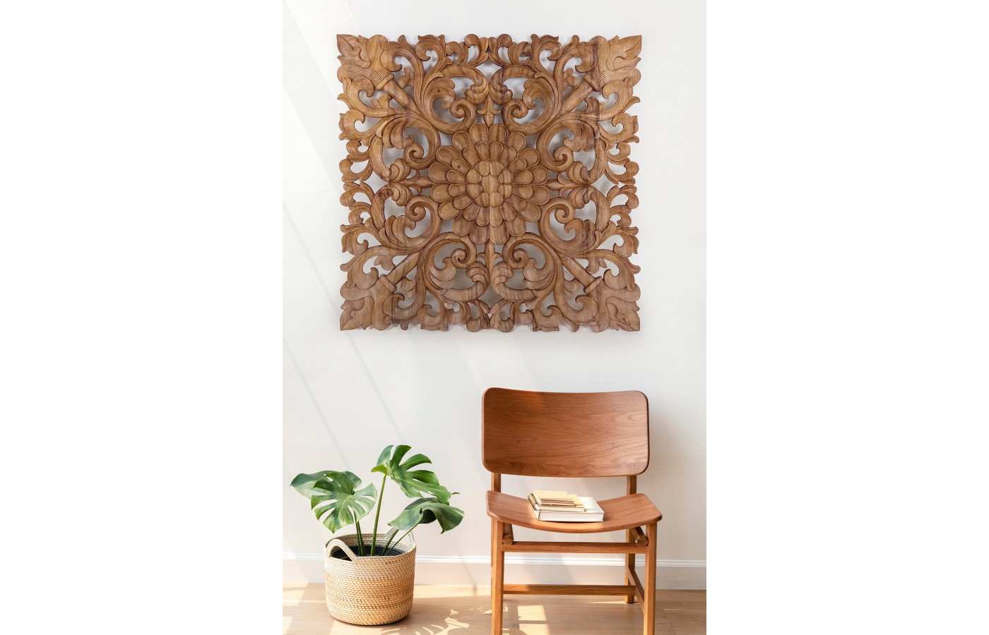 Oriental wall panel - Lotus Flower Mandala - Bali sculpture, 100 cm