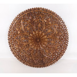 Olbrzymi okrągły rzeźbiony ręcznie panel - Kwiat Lotosu Mandala - Bali, 100 cm