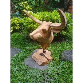 Sculpture, bull head made of Teak wood