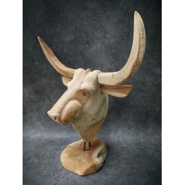 Sculpture, bull head made of Teak wood