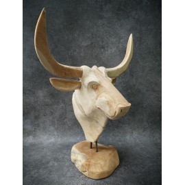 Sculpture, bull head made of Teak wood