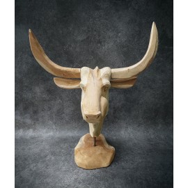 Sculpture, bull head made of Teak wood