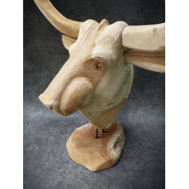 Sculpture, bull head made of Teak wood