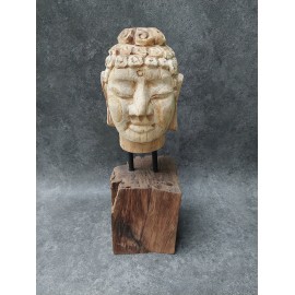 Hand carved in teak wood, Buddha head