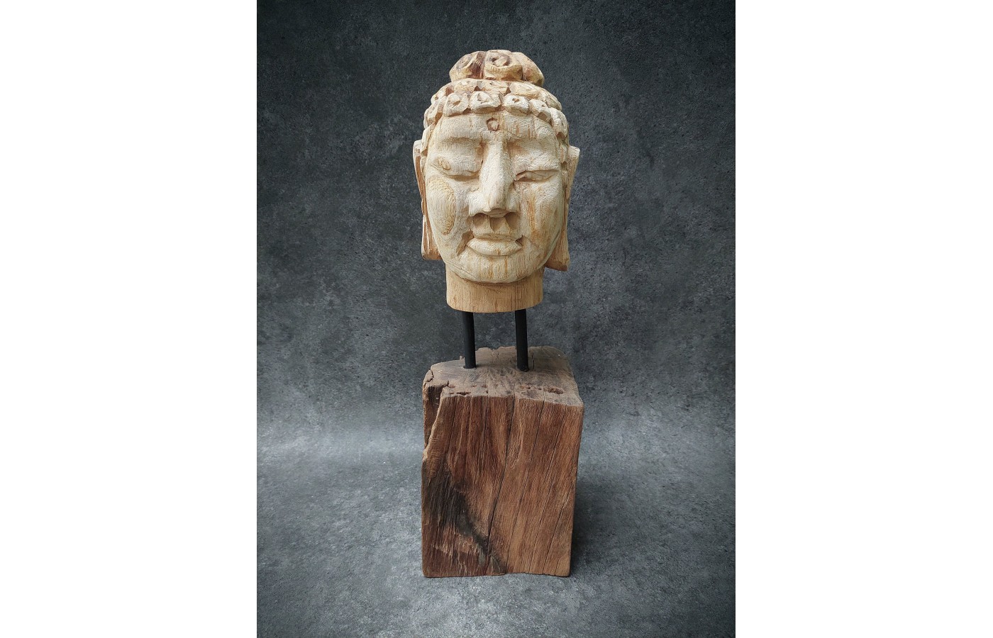 Hand carved in teak wood, Buddha head