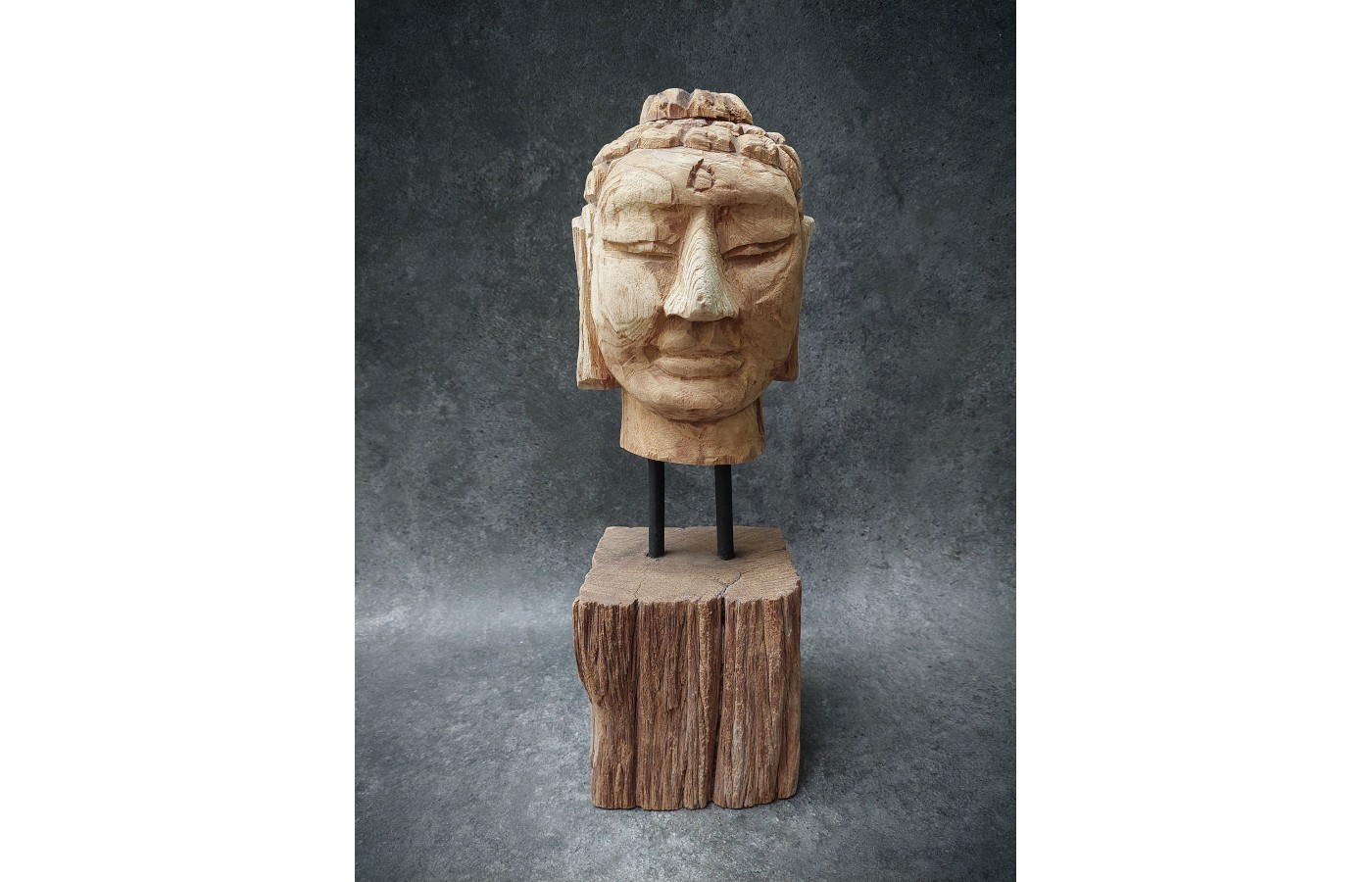 Hand carved in teak wood, Buddha head