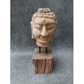 Hand carved in teak wood, Buddha head