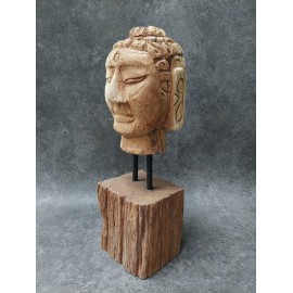 Hand carved in teak wood, Buddha head