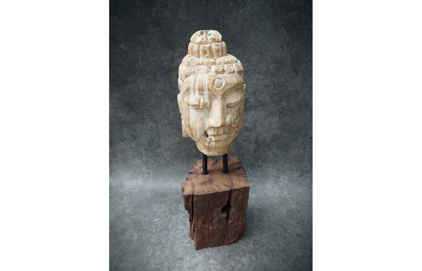 Hand carved in teak wood, Buddha head