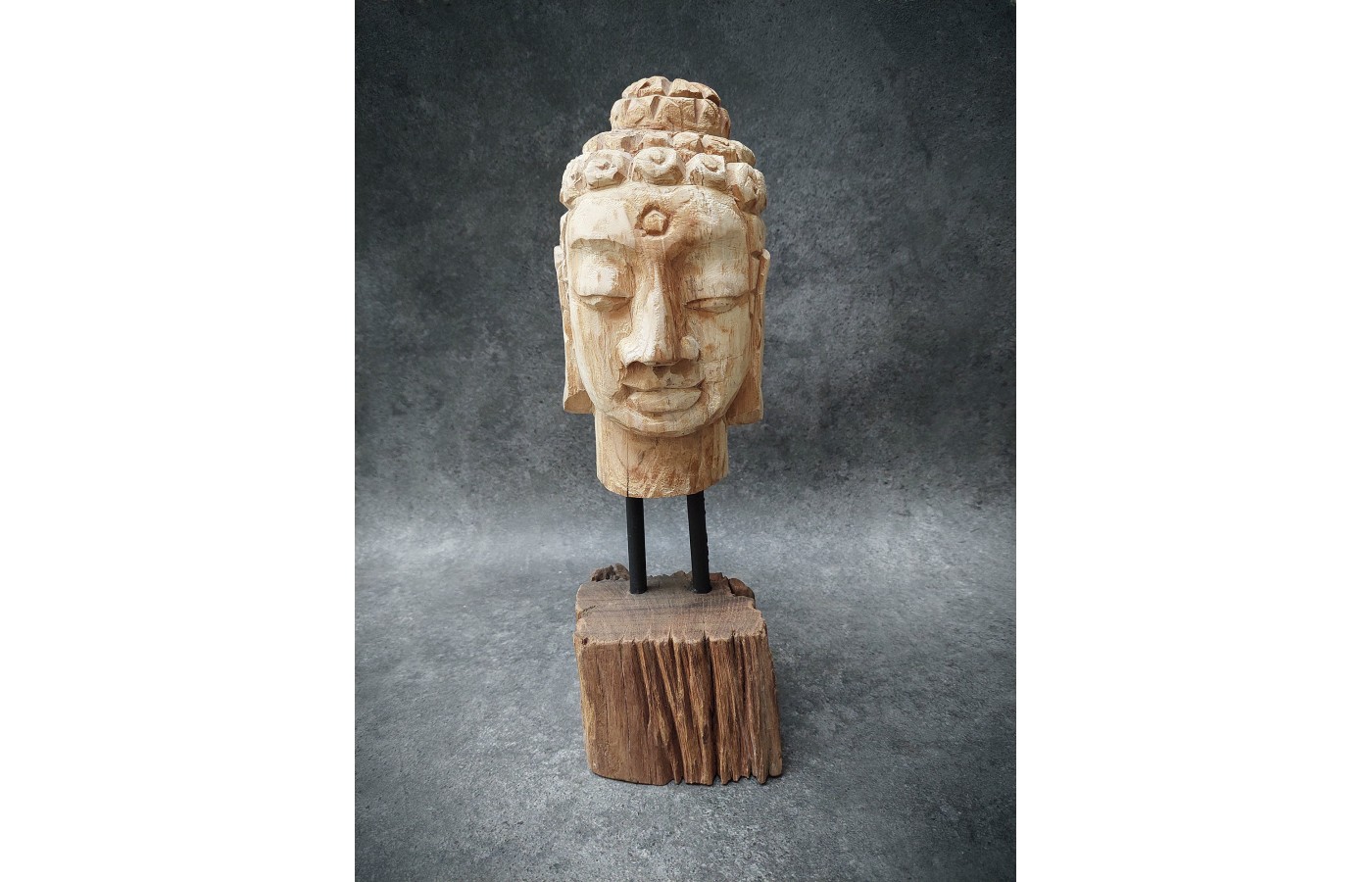 Hand carved in teak wood, Buddha head