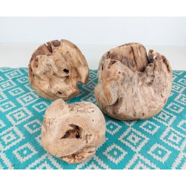 Set of carved solid teak balls