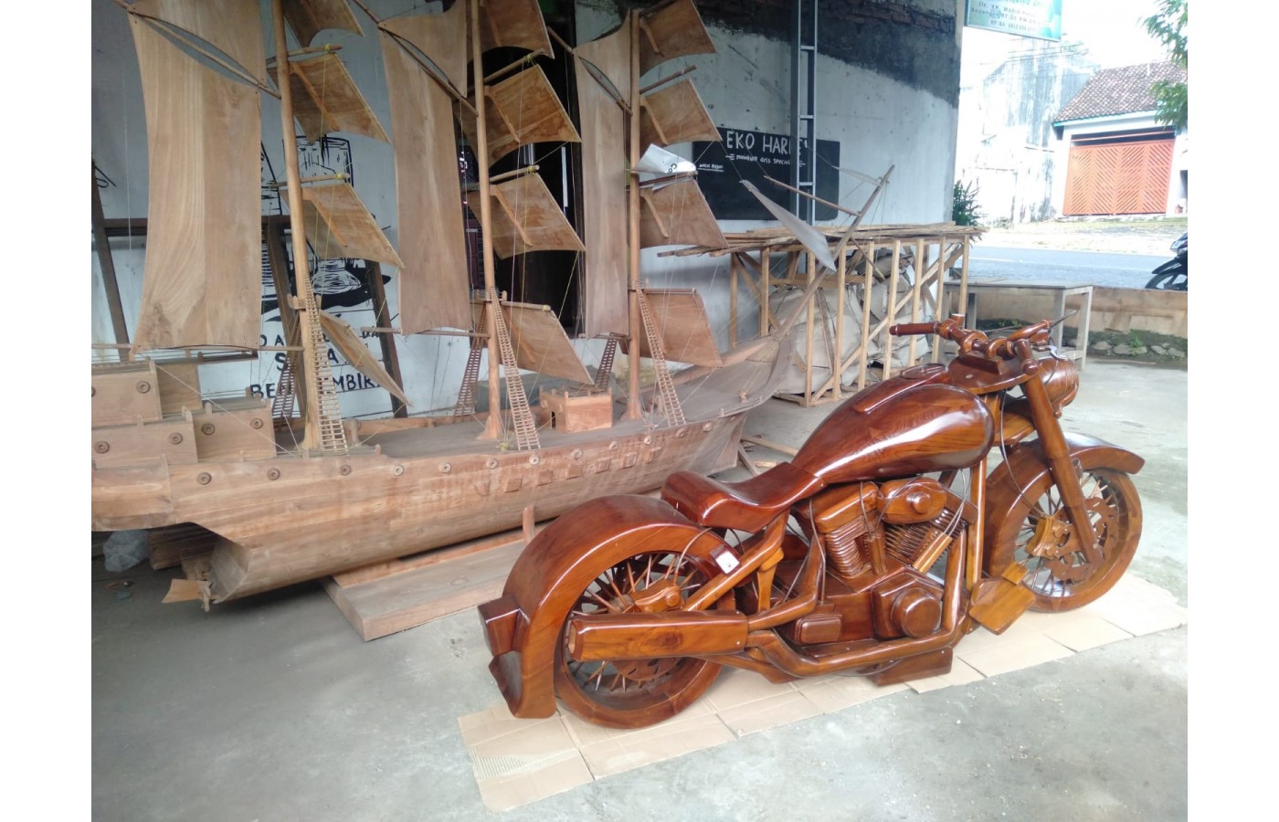 Hand-made sculpture of a life-size motorcycle