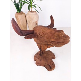 Sculpture, buffalo head made of Teak wood