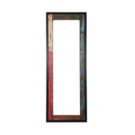 A unique mirror frame made of antiqued wood