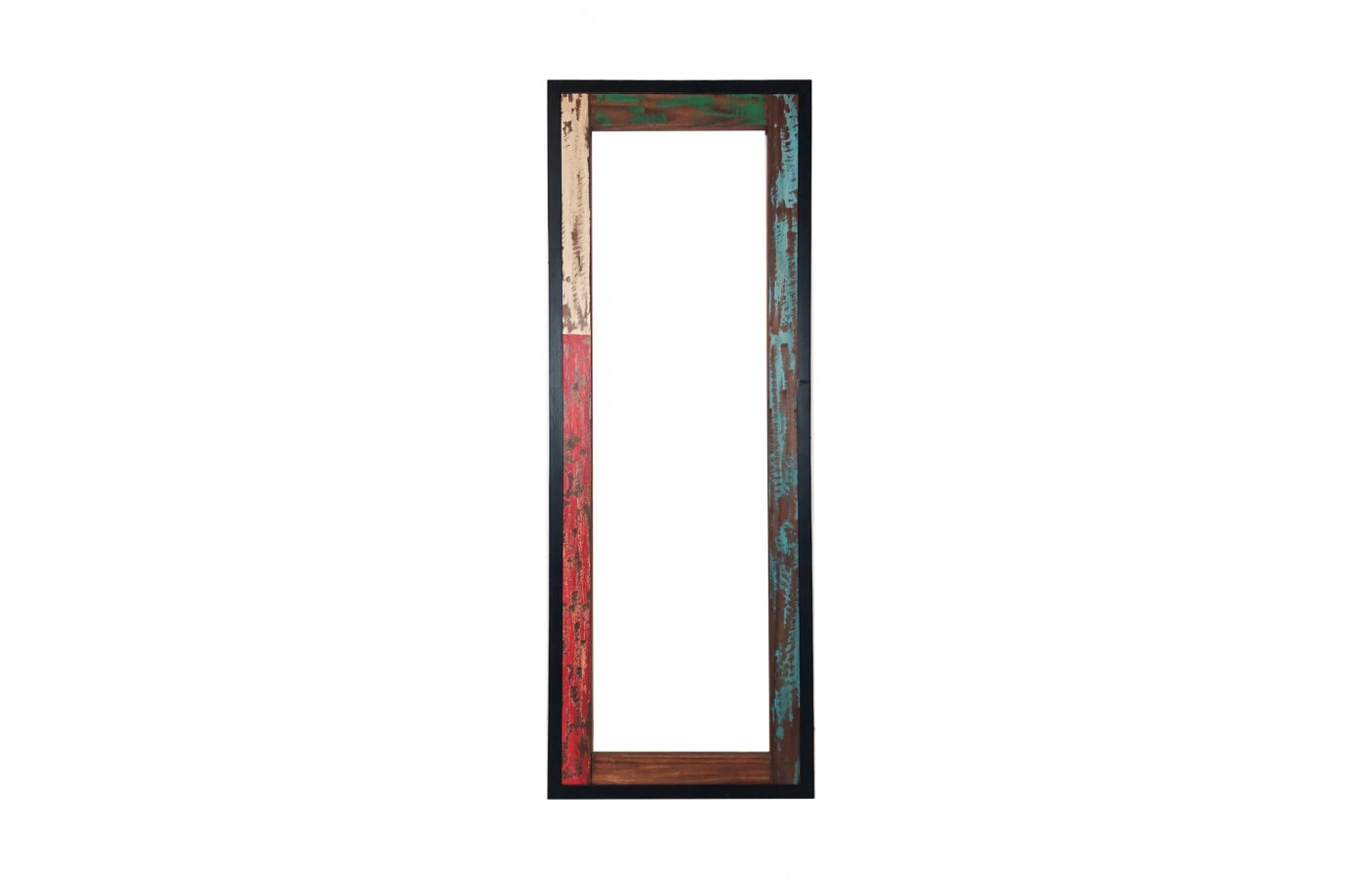 A unique mirror frame made of antiqued wood