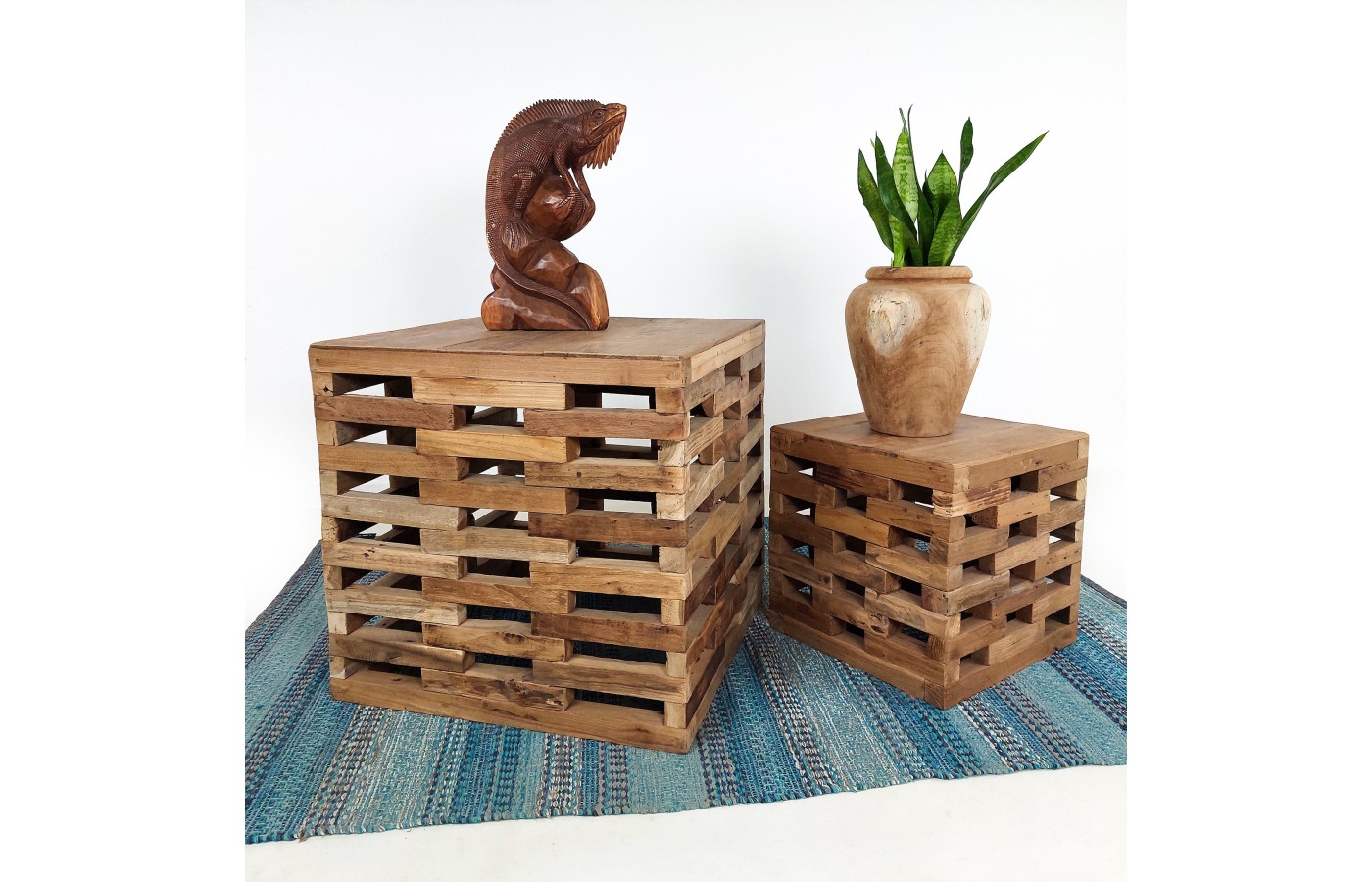 Furniture set, cubes, reclaimed teak