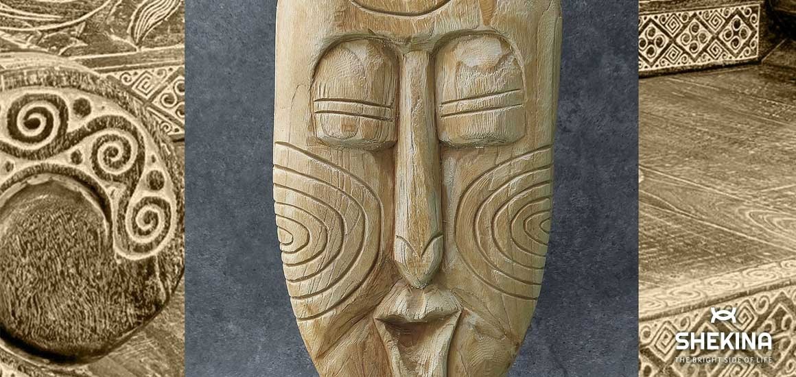 Carved wooden ethnic masks from the island of Timor, Indonesia